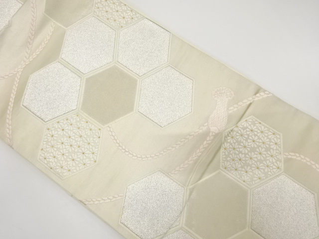 アンティーク　組紐に亀甲・花模様織り出し袋帯（材料）